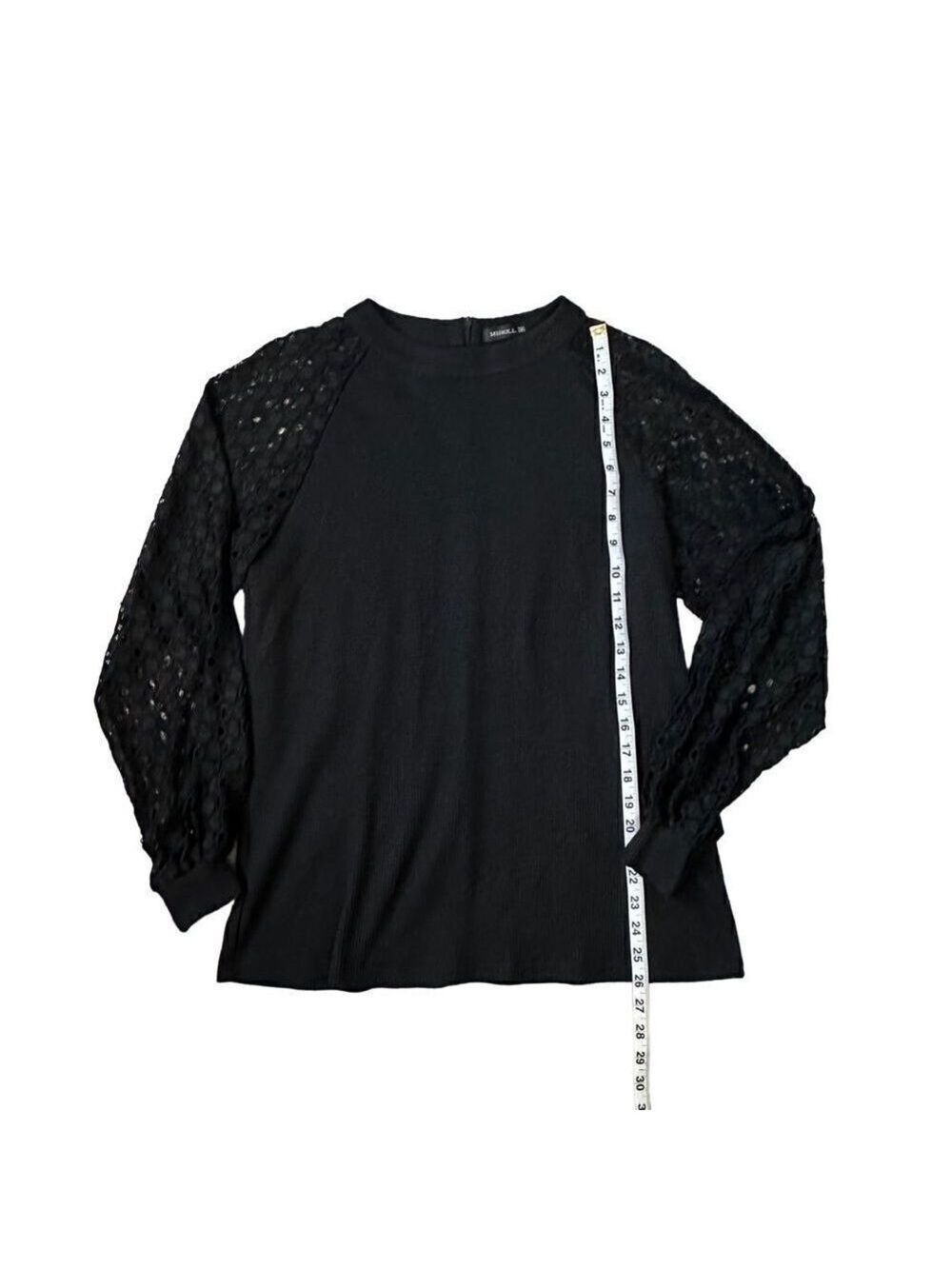MIHOLL Lace Balloon Sleeve Casual Knit Mock Neck Top Size Medium - Picture 10 of 12